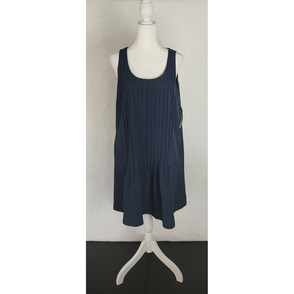 Lauren Ralph Lauren Navy Blue Pintuck Pleated Shift Dress Pockets Size‎ 6 NWT